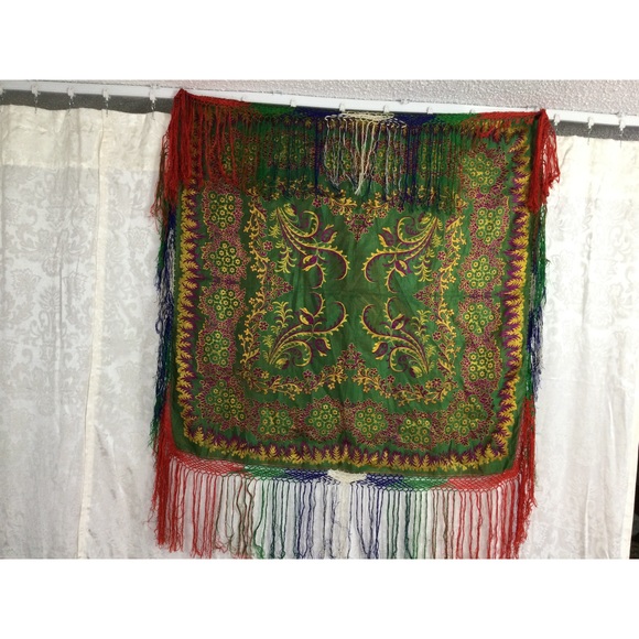 Turkish Green Vintage Women Silk Scarf Traditional 35in (90cm) Handmade Woven - Picture 2 of 9